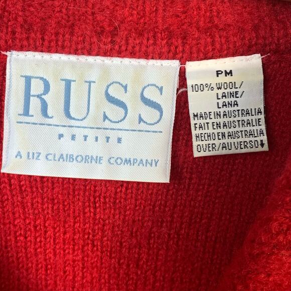 Russ Petites Vintage 90s Dark Red 100% Wool Zip Cardigan Sweater Petite Medium - Picture 3 of 5